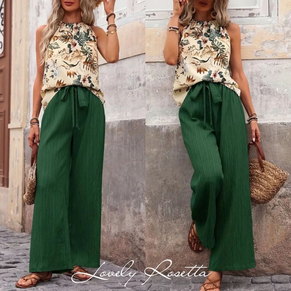 Women's Green Two-Piece Pants Set - Picture 11 of 12